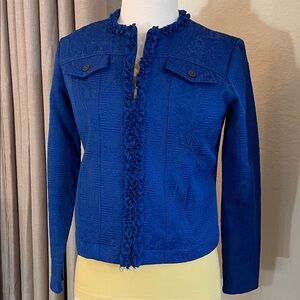 Ruby Rd. Vibrant Blue Ruffle-Trim Textured Jacket